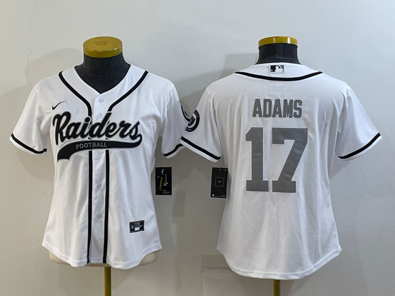 Youth Las Vegas Raiders #17 Davante Adams White Silver With Patch Cool Base Stitched Baseball Jersey Youth Las Vegas Raiders #17 Davante Adams White Silver With Patch Cool Base Stitched Baseball Jersey